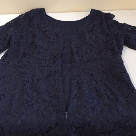 Sharagano Ladies Navy Party Cocktail Dress Lace Sheath Style Size Large - Picture 13 of 16